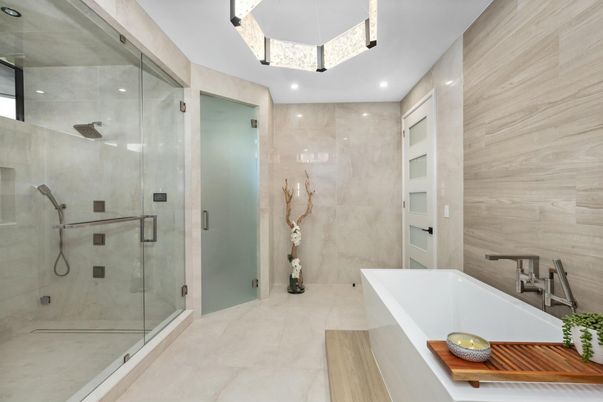 Bathroom, Glass Shower, Interior, Recessed Lighting