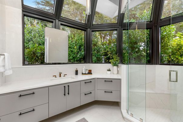Bathroom, Glass Shower, Interior, Marble Walls