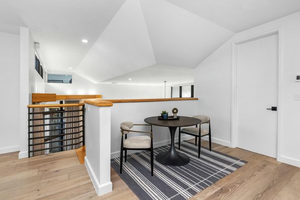 Dining room, Interior, Recessed Lighting, Wood Texture Flooring