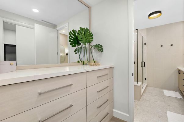 Bathroom, Glass Shower, Interior, Recessed Lighting