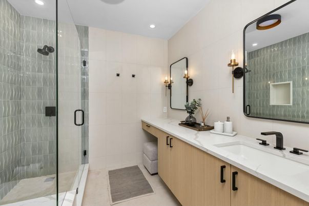 Bathroom, Dual Sink Vanities, Glass Shower, Interior, Recessed Lighting