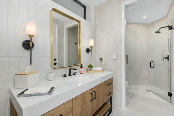 Bathroom, Dual Sink Vanities, Glass Shower, Interior, Recessed Lighting