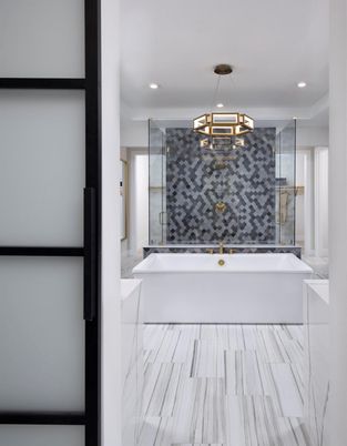 Bathroom, Glass Shower, Interior, Pendant Lights, Recessed Lighting