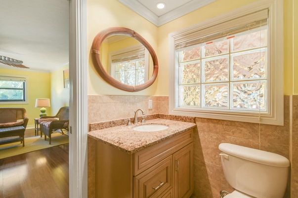 Bathroom, Interior, Recessed Lighting, Wood Texture Flooring