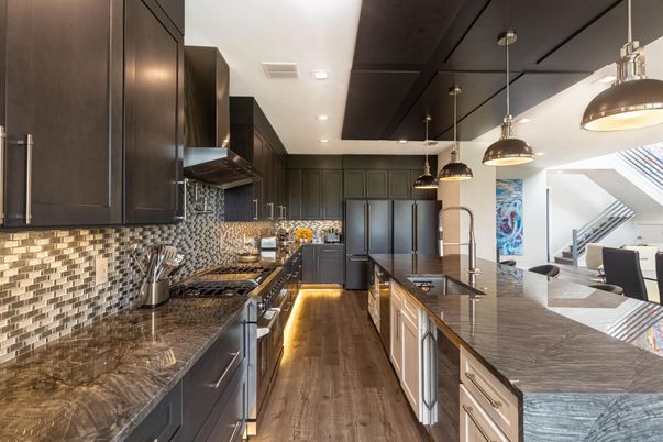 Interior, Kitchen, Pendant Lights, Recessed Lighting, Wood Texture Flooring