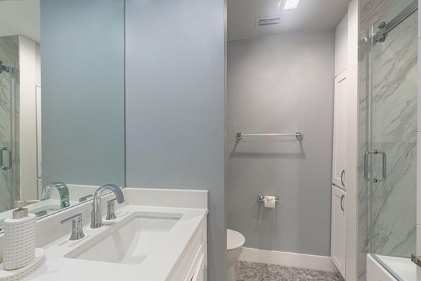 Bathroom, Glass Shower, Interior, Marble Walls