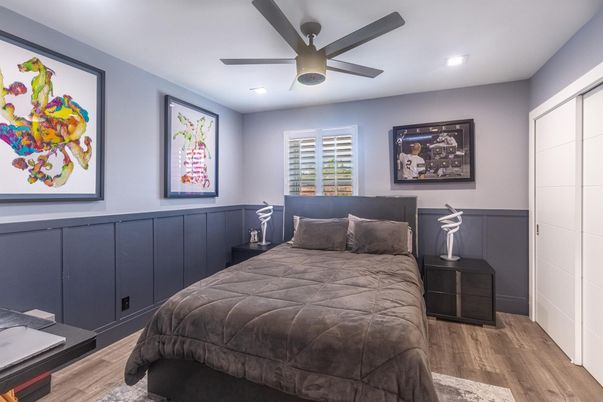 Bedroom, Interior, Recessed Lighting, Wood Texture Flooring