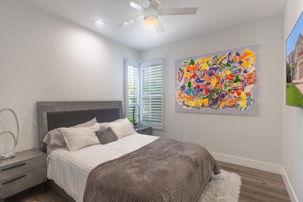 Bedroom, Interior, Recessed Lighting, Wood Texture Flooring