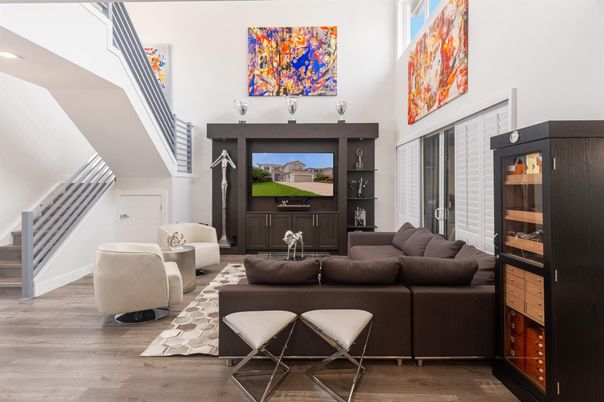 Interior, Living room, Recessed Lighting, Wood Texture Flooring
