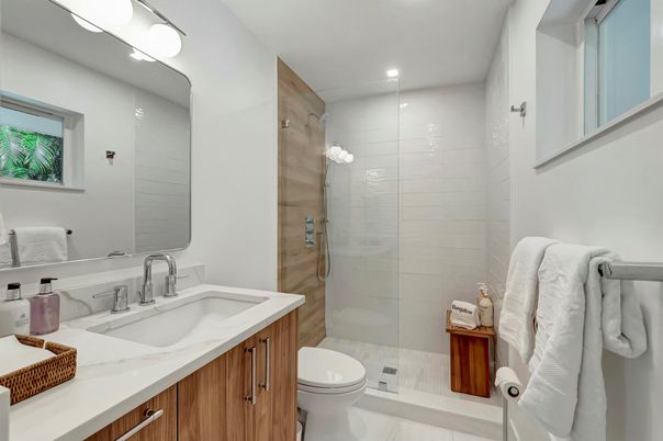Bathroom, Glass Shower, Interior, Recessed Lighting