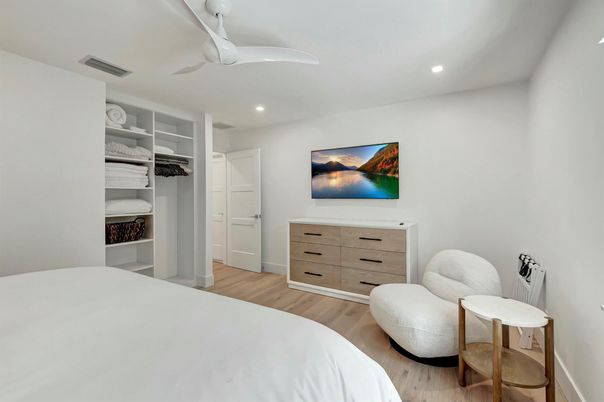 Bedroom, Interior, Recessed Lighting, Wood Texture Flooring