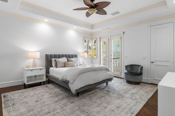 Bedroom, Interior, Recessed Lighting, Wood Texture Flooring