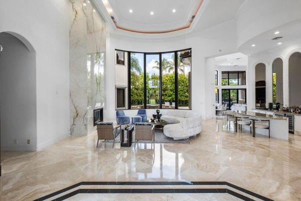 Dining room, Fireplace, Interior, Living room, Marble Walls, Recessed Lighting