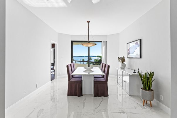 Dining room, Interior, Marble, Pendant Lights, Water