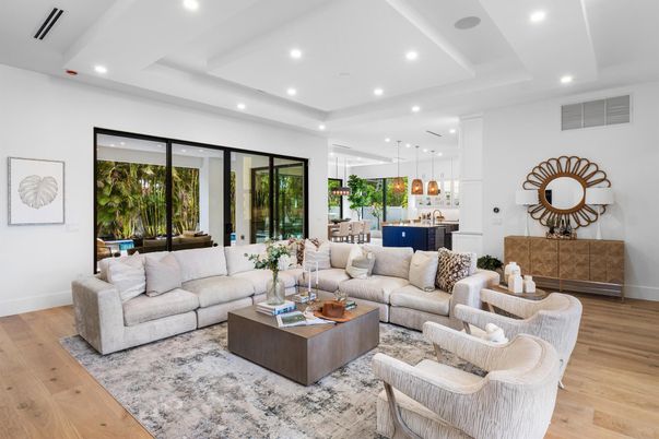 Interior, Kitchen, Living room, Pendant Lights, Recessed Lighting, Wood Texture Flooring