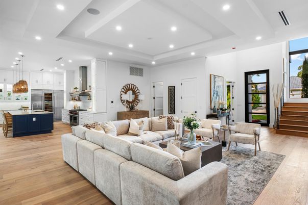 Interior, Kitchen, Living room, Pendant Lights, Recessed Lighting, Stainless Steel Appliances, Wood Texture Flooring