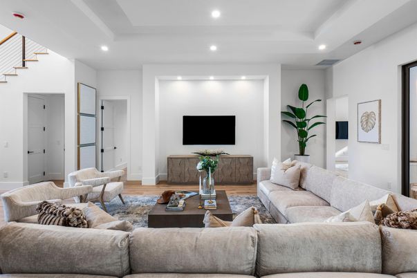 Interior, Living room, Recessed Lighting, Wood Texture Flooring