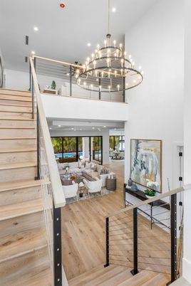 Chandelier, Interior, Living room, Pendant Lights, Recessed Lighting, Wood Texture Flooring
