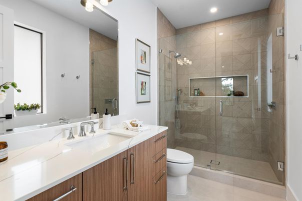 Bathroom, Glass Shower, Interior, Recessed Lighting