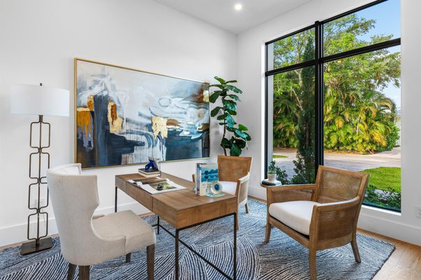 Home Office, Interior, Recessed Lighting, Wood Texture Flooring