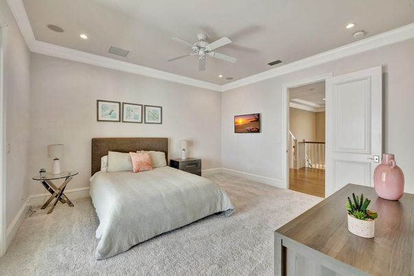 Bedroom, Interior, Recessed Lighting, Wood Texture Flooring