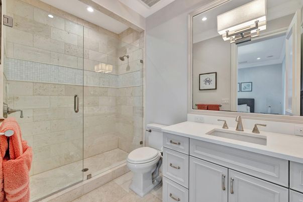 Bathroom, Glass Shower, Interior, Recessed Lighting
