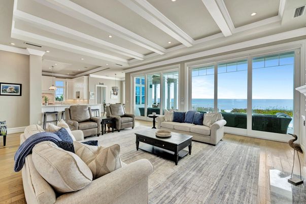 Interior, Living room, Pendant Lights, Recessed Lighting, Water, Wood Texture Flooring