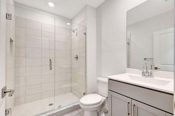 Bathroom, Glass Shower, Interior, Recessed Lighting
