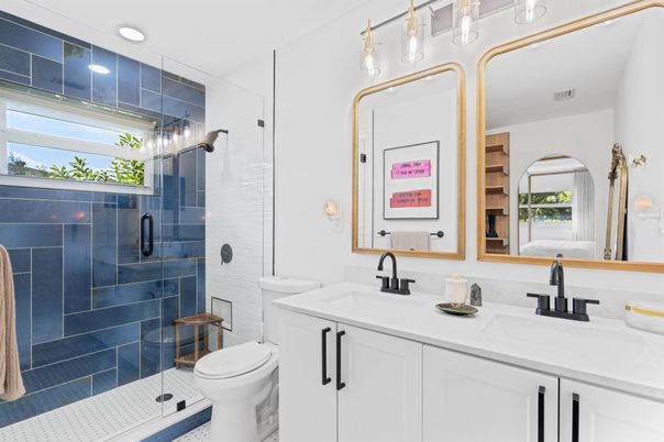 Bathroom, Dual Sink Vanities, Glass Shower, Interior, Recessed Lighting