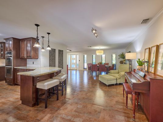 Dining room, Interior, Kitchen, Living room, Pendant Lights, Piano