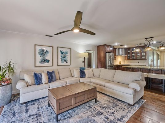 Interior, Kitchen, Living room, Pendant Lights, Recessed Lighting, Stainless Steel Appliances, Wood Texture Flooring