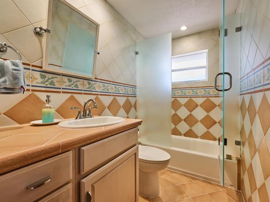 Bathroom, Glass Shower, Interior, Recessed Lighting, Tile Countertops