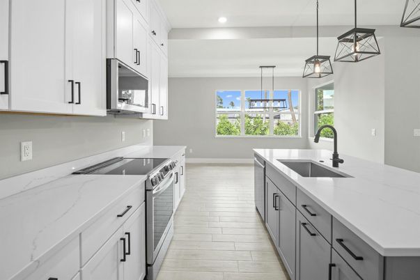 Interior, Kitchen, Pendant Lights, Recessed Lighting, Wood Texture Flooring