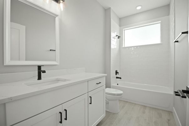 Bathroom, Interior, Recessed Lighting, Wood Texture Flooring