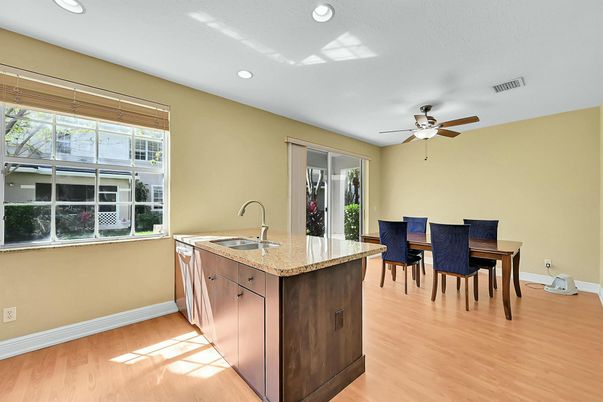 Dining room, Interior, Recessed Lighting, Wood Texture Flooring
