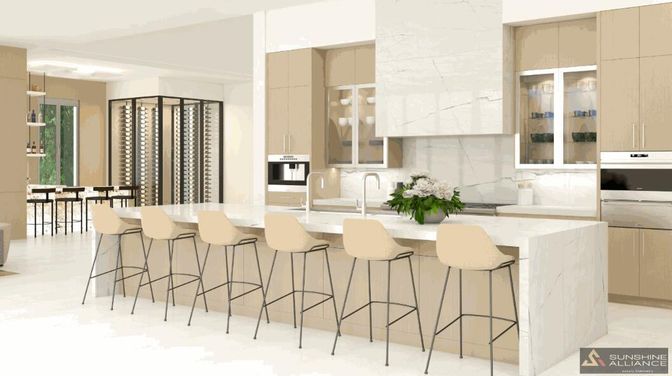 Interior, Kitchen, Marble Walls, Stainless Steel Appliances