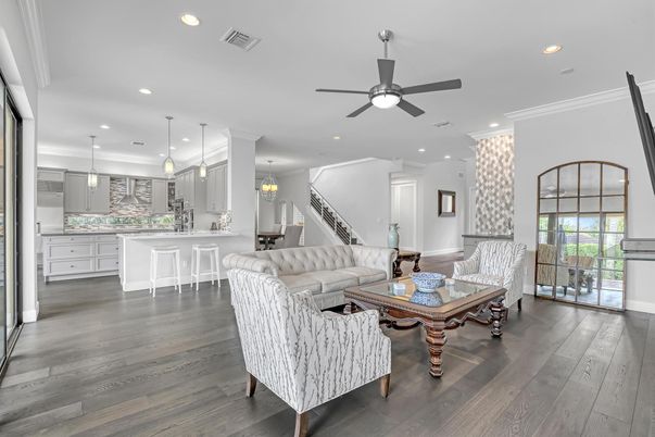 Interior, Kitchen, Living room, Pendant Lights, Recessed Lighting, Wood Texture Flooring