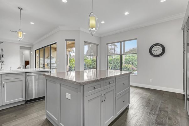 Interior, Kitchen, Pendant Lights, Recessed Lighting, Wood Texture Flooring
