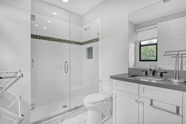 Bathroom, Glass Shower, Interior, Marble, Recessed Lighting
