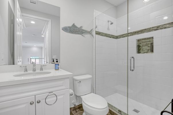 Bathroom, Glass Shower, Interior, Recessed Lighting