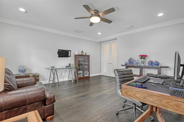 Game Room, Home Office, Interior, Recessed Lighting, Wood Texture Flooring