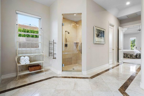 Bathroom, Glass Shower, Interior, Recessed Lighting
