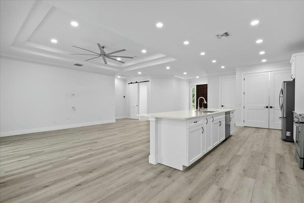 Interior, Kitchen, Recessed Lighting, Wood Texture Flooring