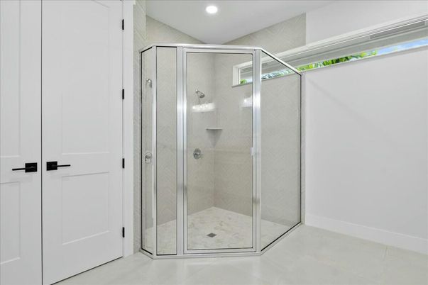 Bathroom, Glass Shower, Interior, Recessed Lighting