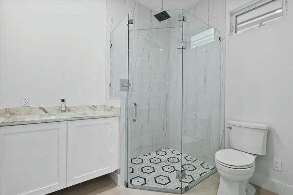 Bathroom, Glass Shower, Interior, Marble Walls