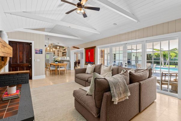 Dining room, Fireplace, Interior, Living room, Pendant Lights