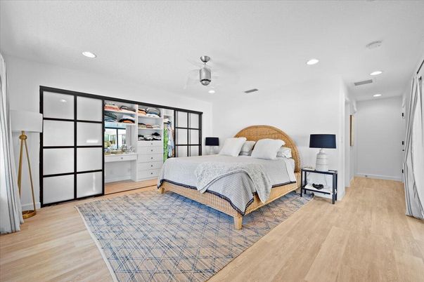 Bedroom, Interior, Recessed Lighting, Wood Texture Flooring