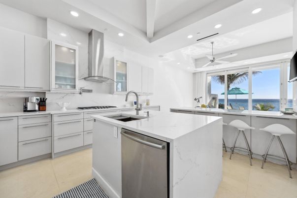 Interior, Kitchen, Recessed Lighting, Stainless Steel Appliances, Water