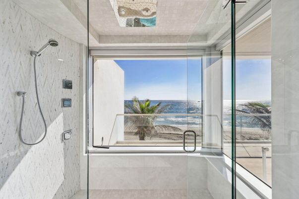 Bathroom, Glass Shower, Interior, Marble Walls, Water