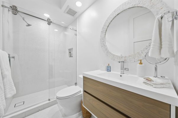 Bathroom, Glass Shower, Interior, Recessed Lighting